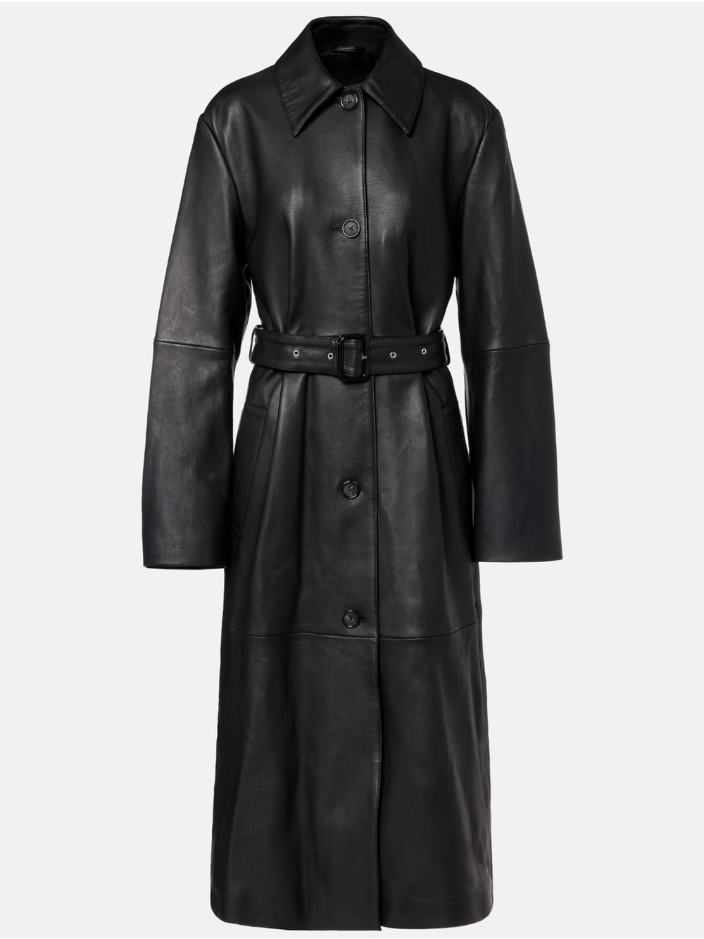 Toteme Black Leather Belted Trench Coat